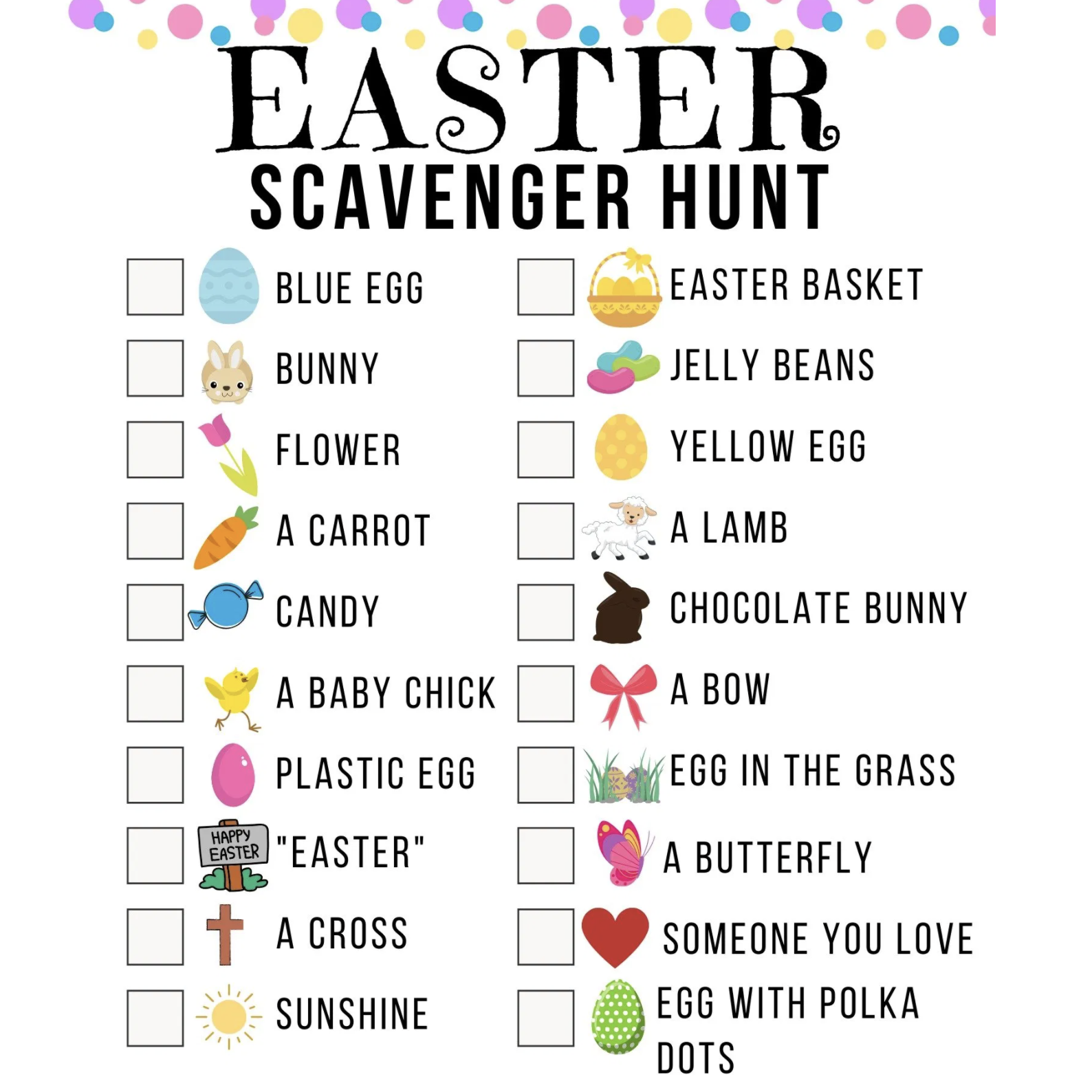 Easter scavenger hunt printable